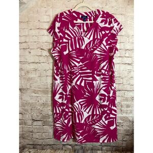 D&Co Beach T-Shirt Dress XL Magenta Pink Tropical Palm Tree Print Stretch Pocket